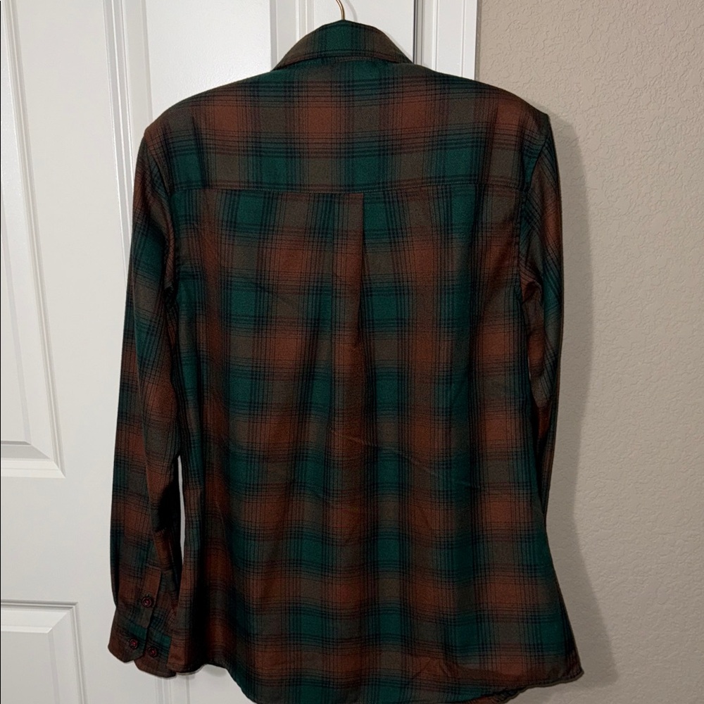 Dixxon Women’s Green and Brown Snap Plaid Shirt - Picture 6 of 6
